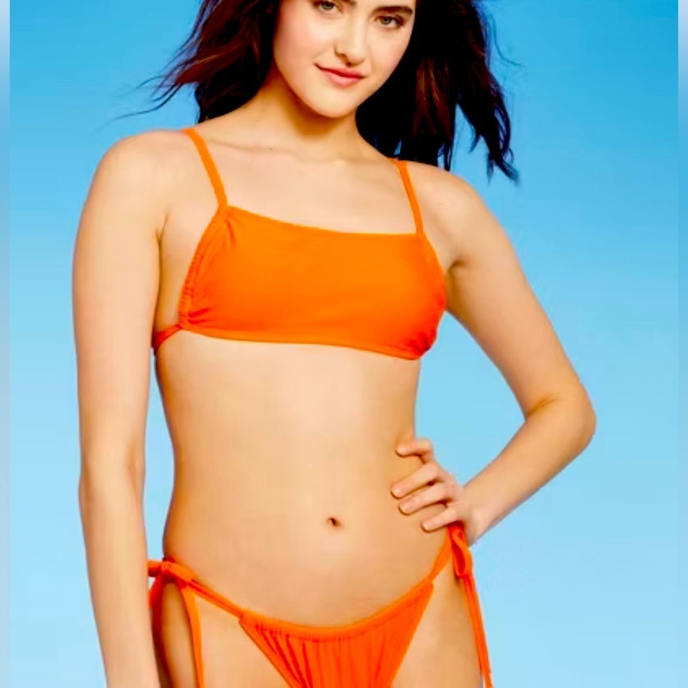 Women's Tunneled Side Detail Bralette Bikini Set - Wild Fable Neon Orange